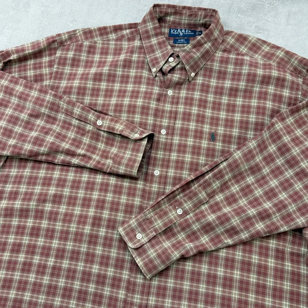 VTG Polo Ralph Lauren Button Down Shirt Men XL Plaid Blake Long Sleeve Cotton